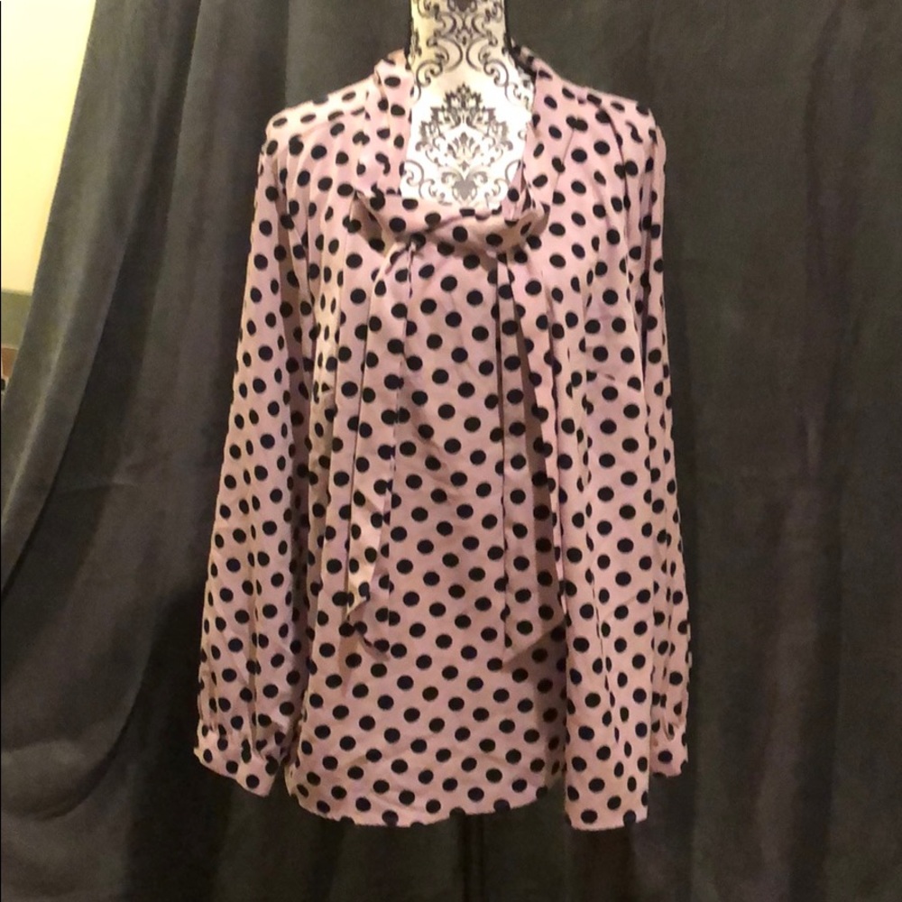 Pink & black polka dot blouse